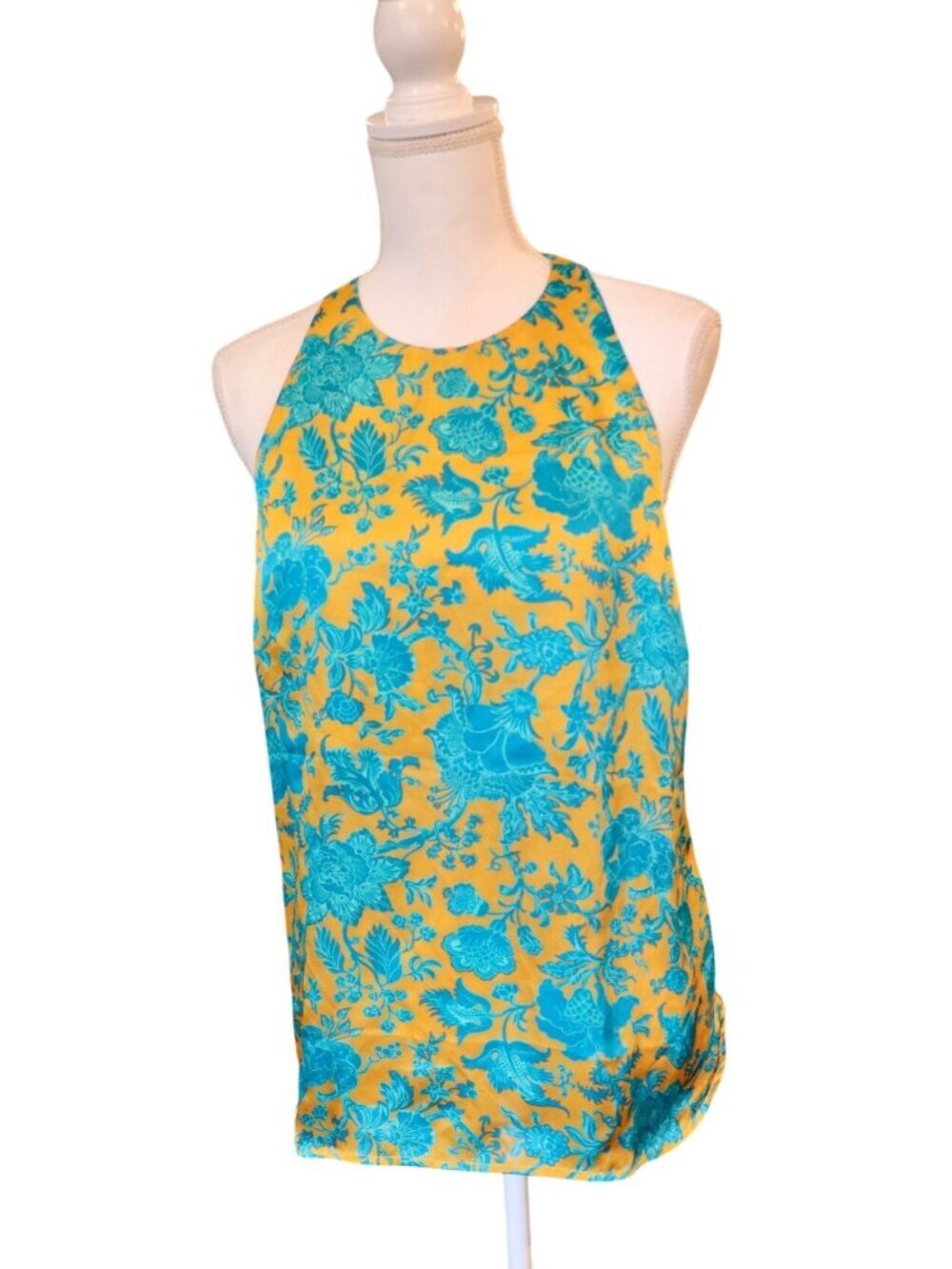 Zimmermann Yellow & Blue Floral Silk Sleeveless Top, Size 3 (fits M)
